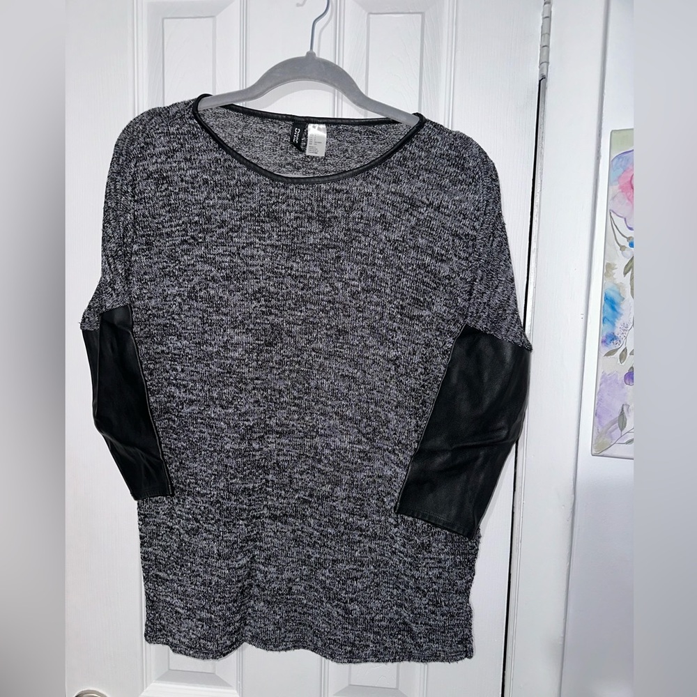 Gray Sweater with Faux Leather sleeves